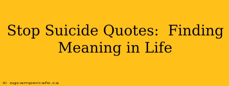 Stop Suicide Quotes:  Finding Meaning in Life